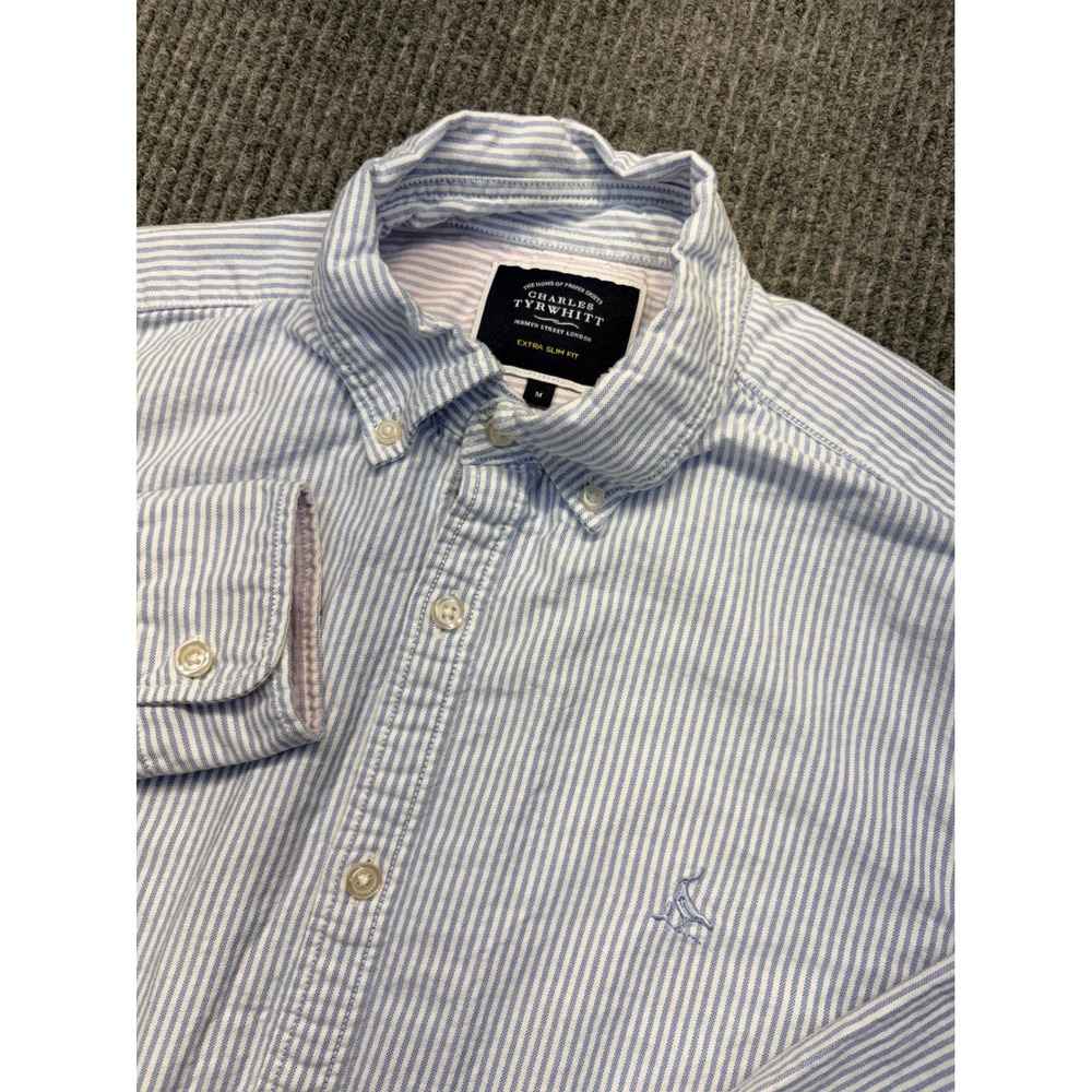 Charles Tyrwhitt Mens Extra Slim Fit Blue White Striped Oxford Shirt Size M